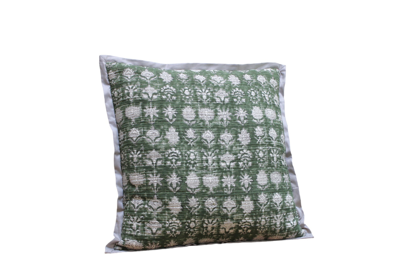 Hand Block Printed Cotton Pillow Cover - Green