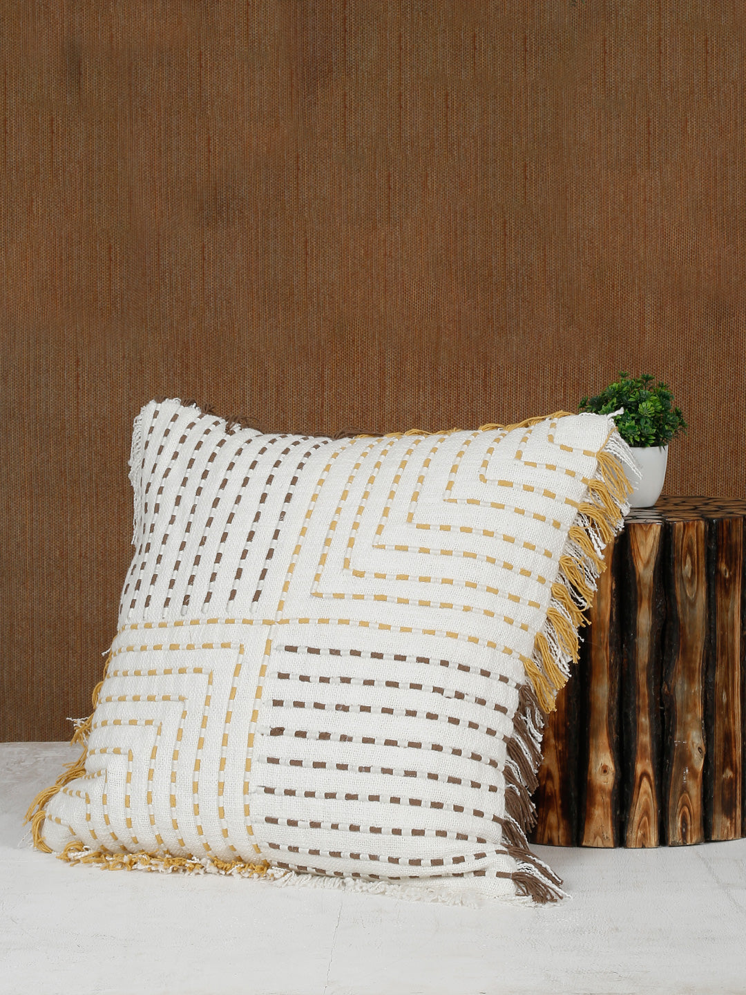 Embroidered Frayed Edges Pillow Cover
