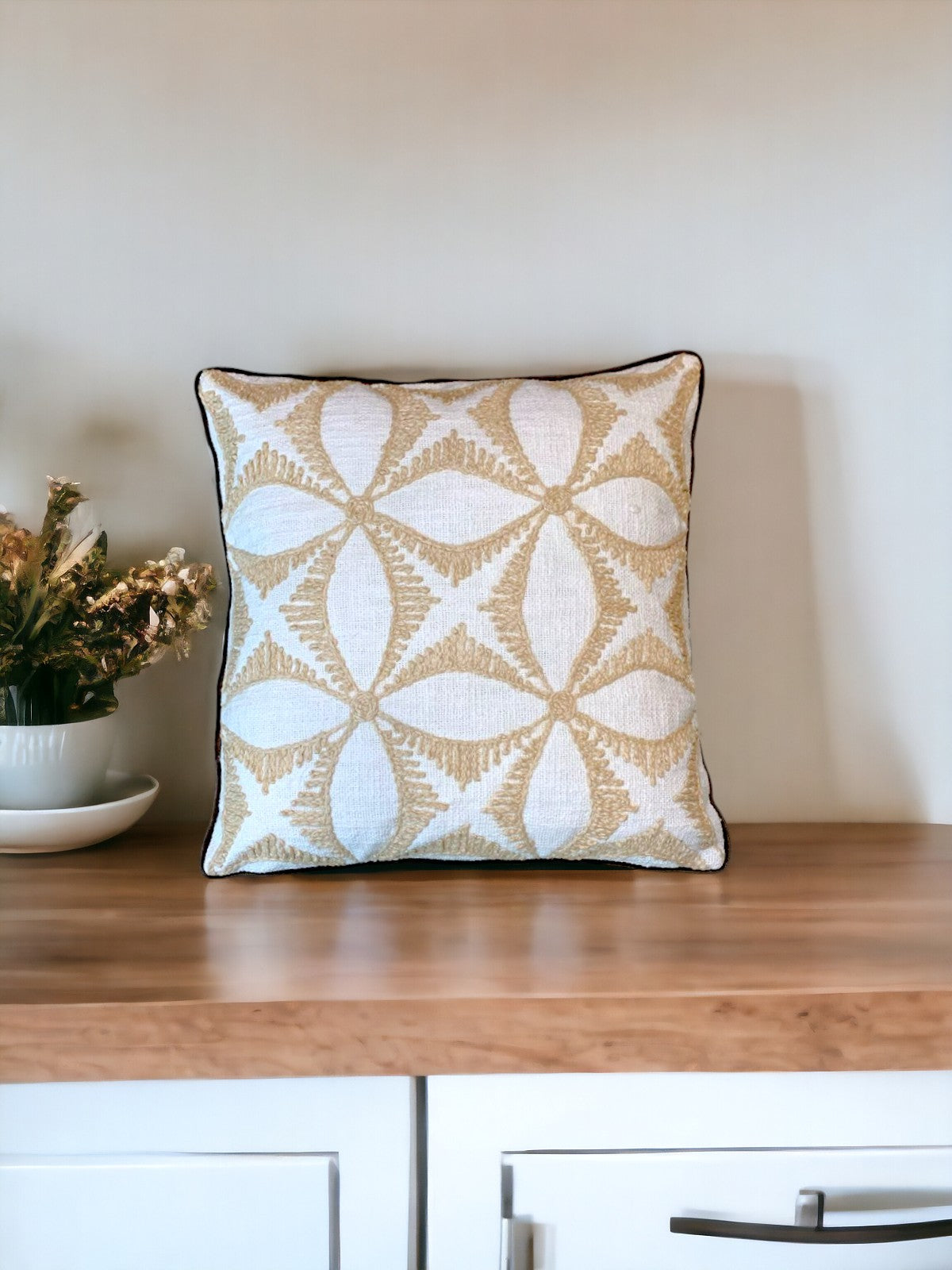 Beige Embroidered Cosmic Pillow Cover