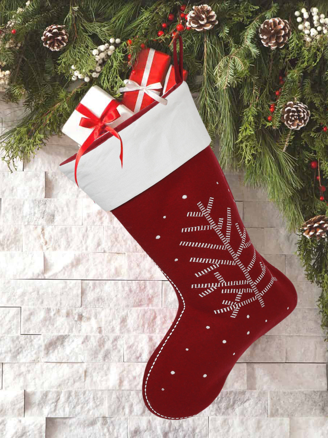 Handmade wool embroidered stocking