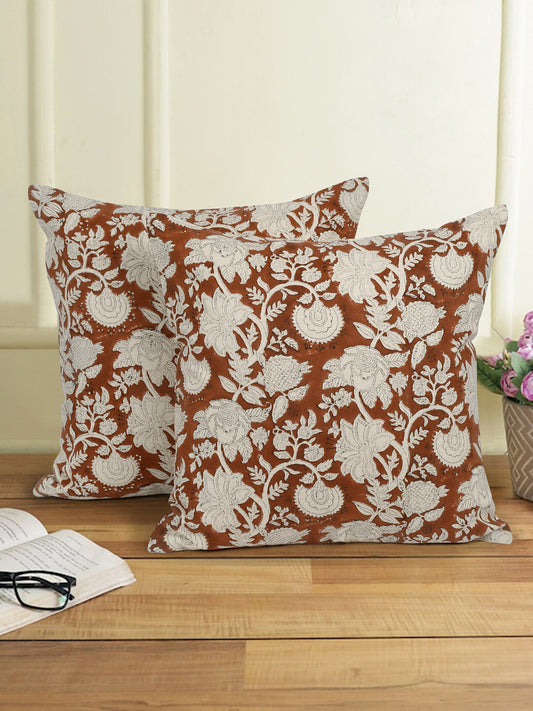 Floral Hand Block Print Linen Flax Pillow Cover