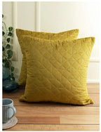 Mustard Quilted Velvet Cushion Cover – Set of 2