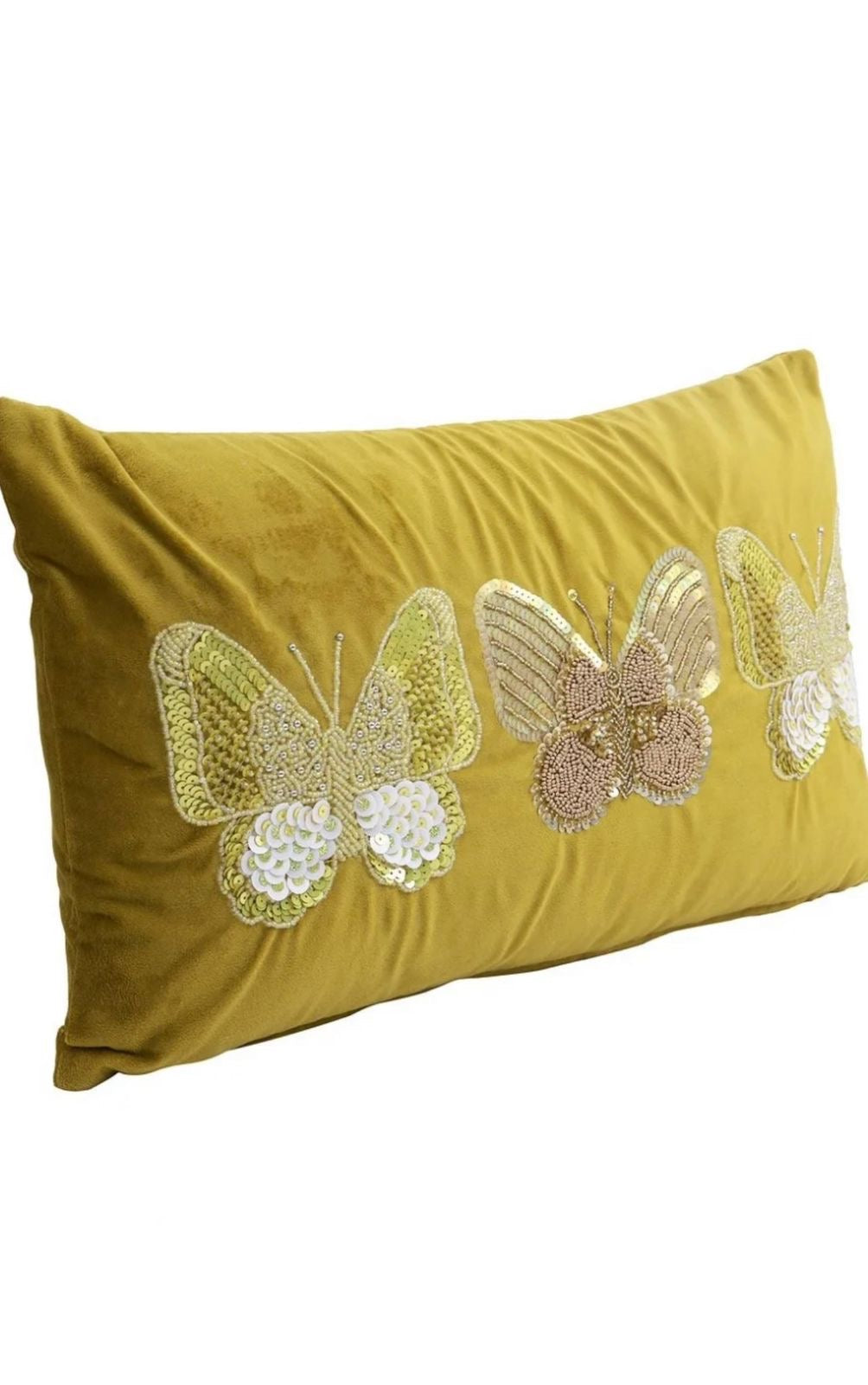 Olive Butterfly Velvet Cushion Cover – Set of 2