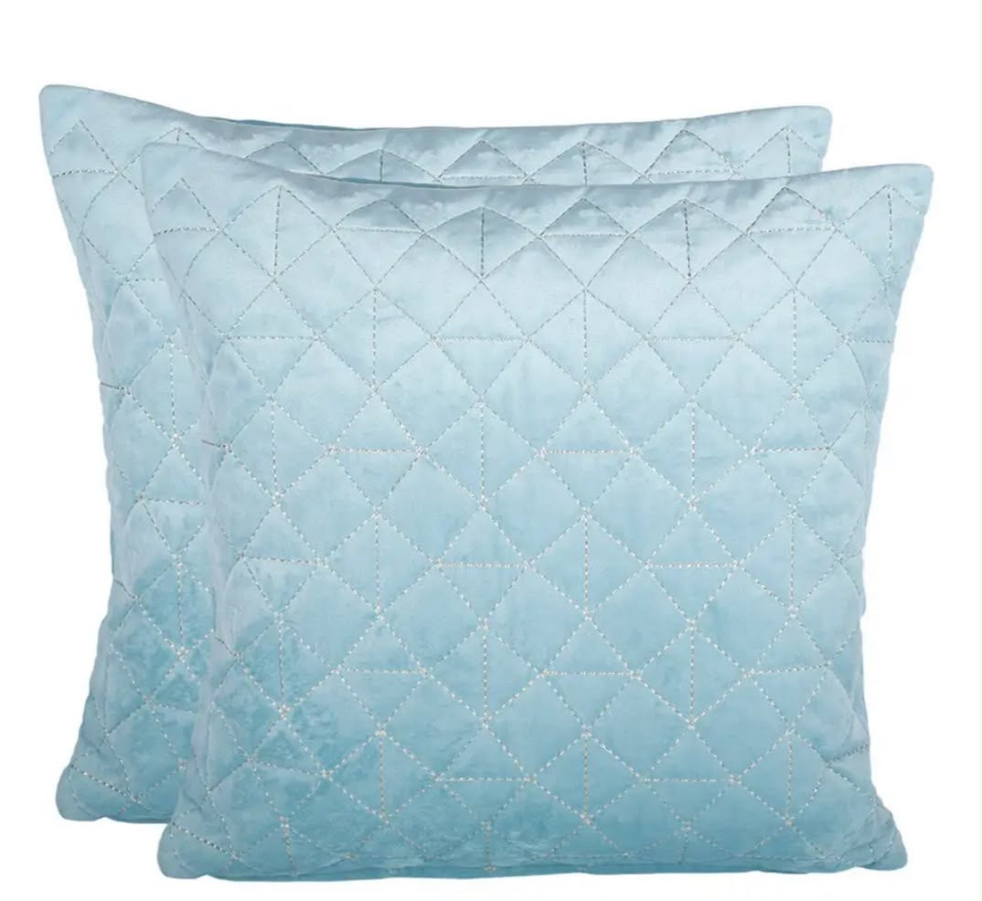 Aqua Diamond Quilted Velvet Cushion Cover – Set of 2