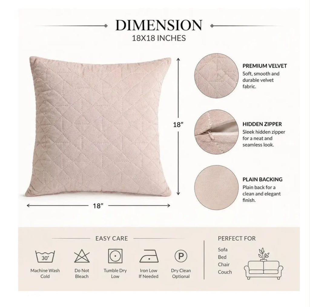 Gray Quilted Velvet Cushion Cover – Set of 2