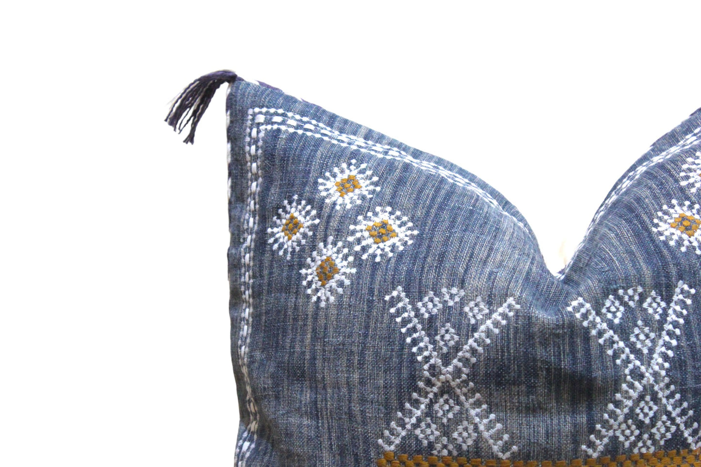 Embroidered Blue Linen Pillow Cover