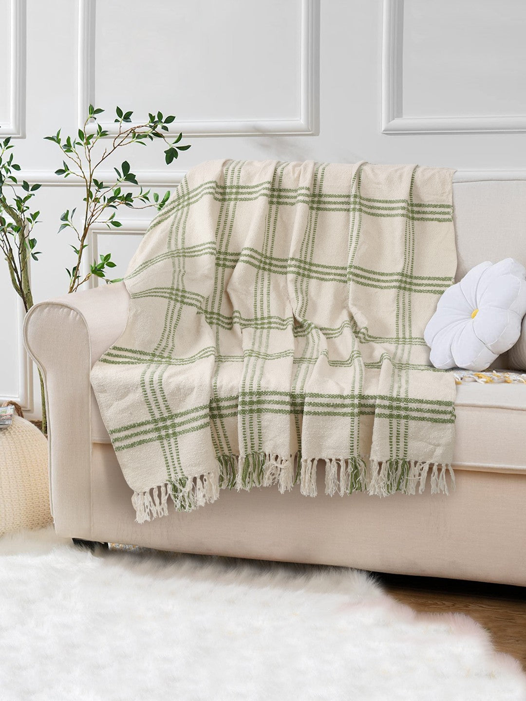 Woven Checkered Cotton Boucle Throw Blanket