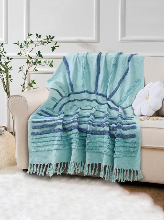 Sunrise Sea Blue Tufted Cotton Throw Blanket