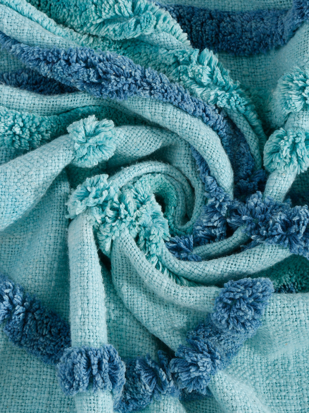 Sunrise Sea Blue Tufted Cotton Throw Blanket