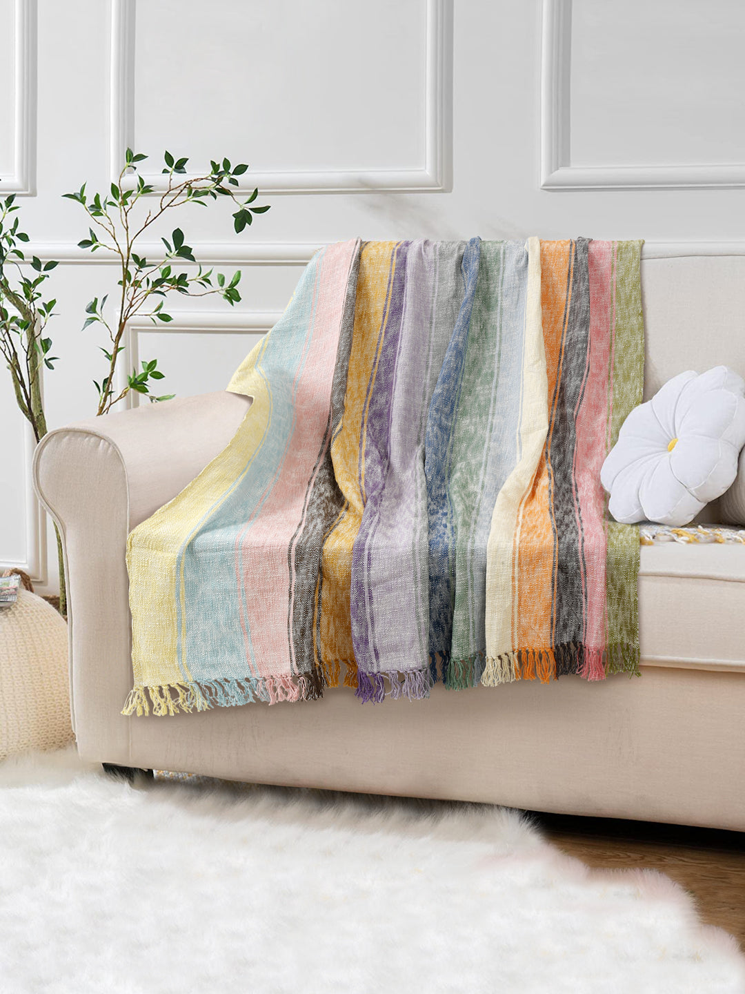 Multi Color Stripes Woven Throw Blanket