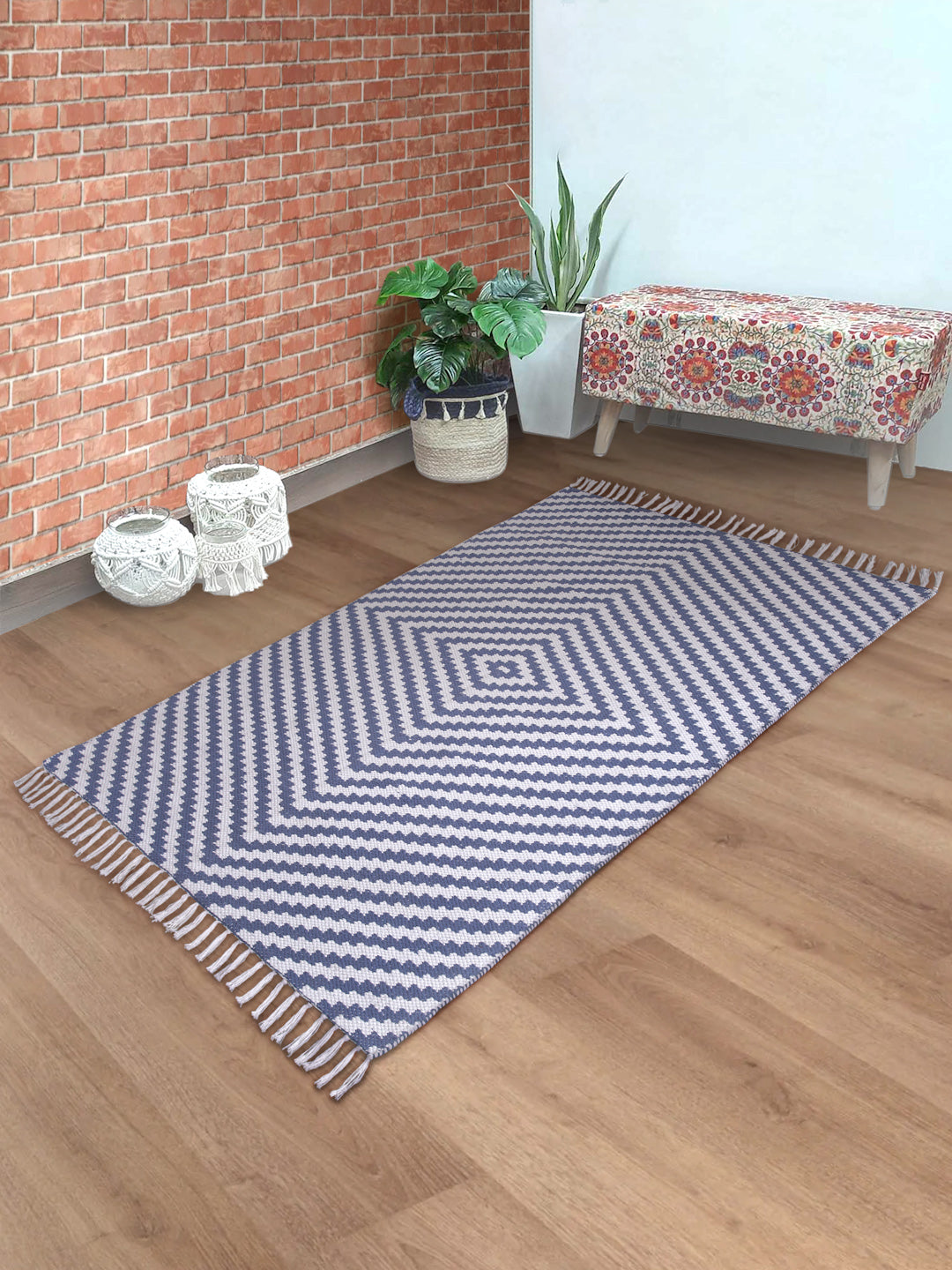 Blue And White Geometric Area Rugs