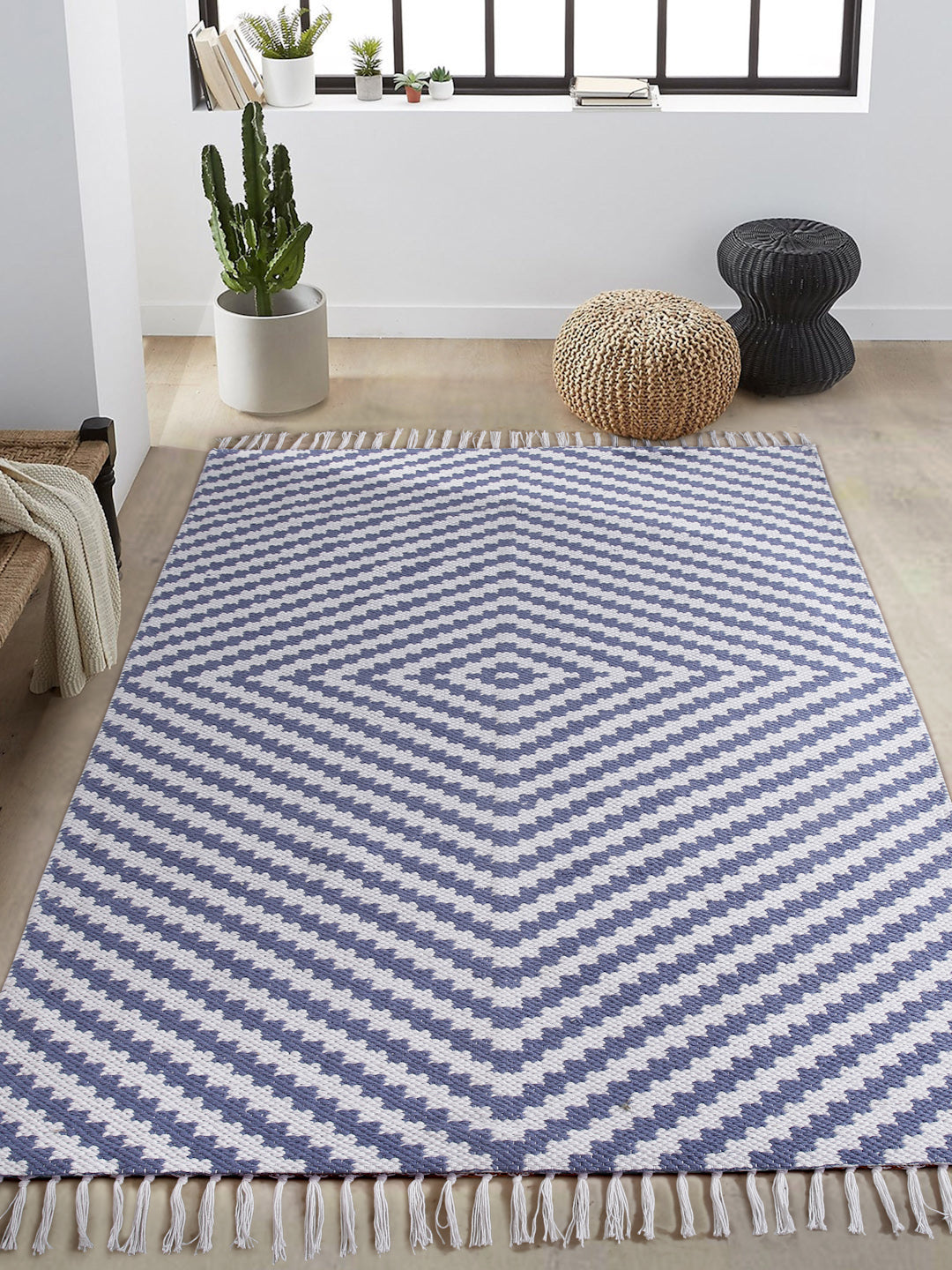 Blue And White Geometric Area Rugs