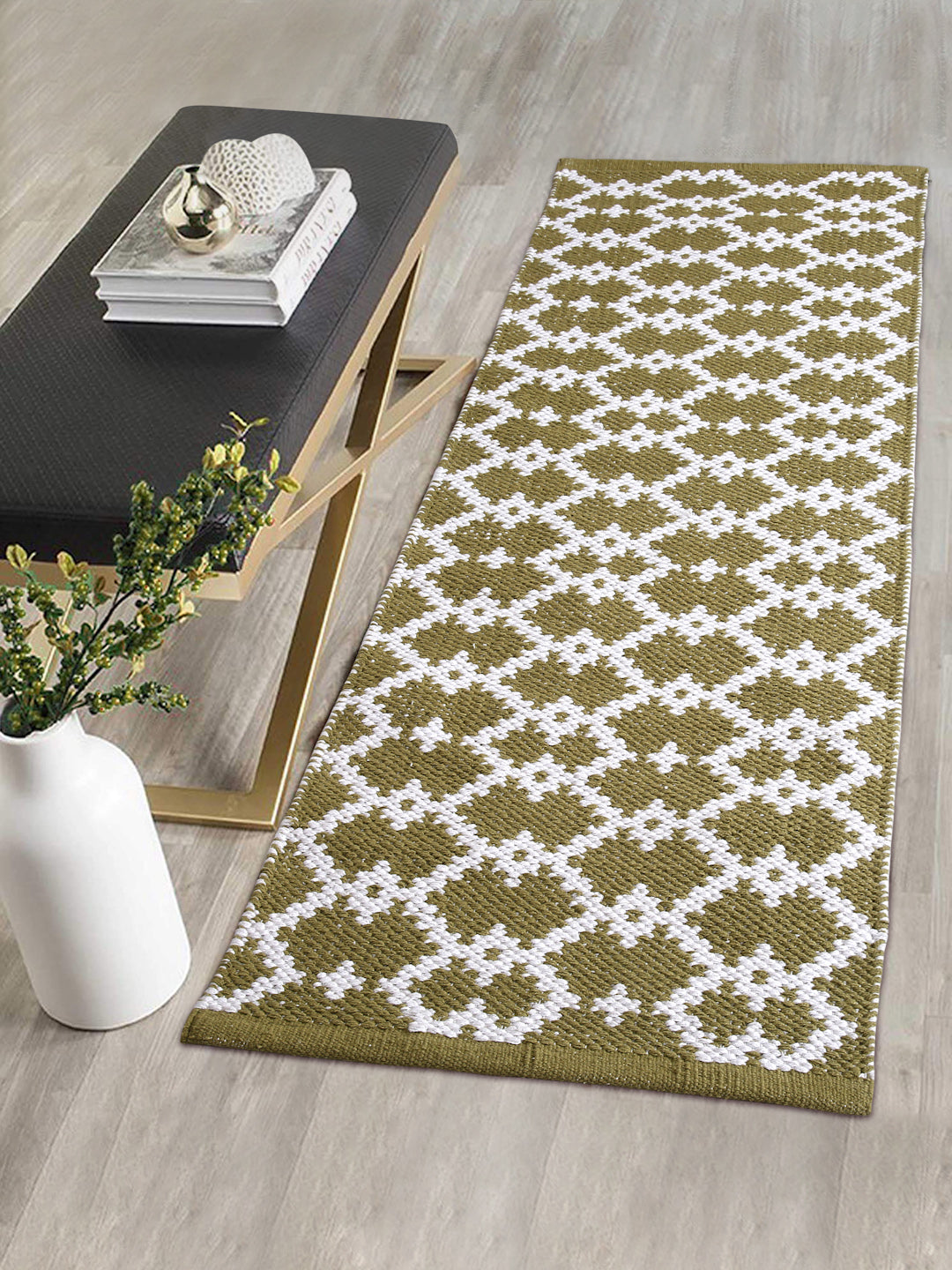 Olive Green Boho Bedside Rug