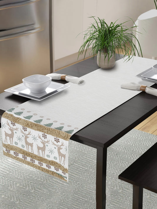 Embroidered Reindeer Cotton Table Runner