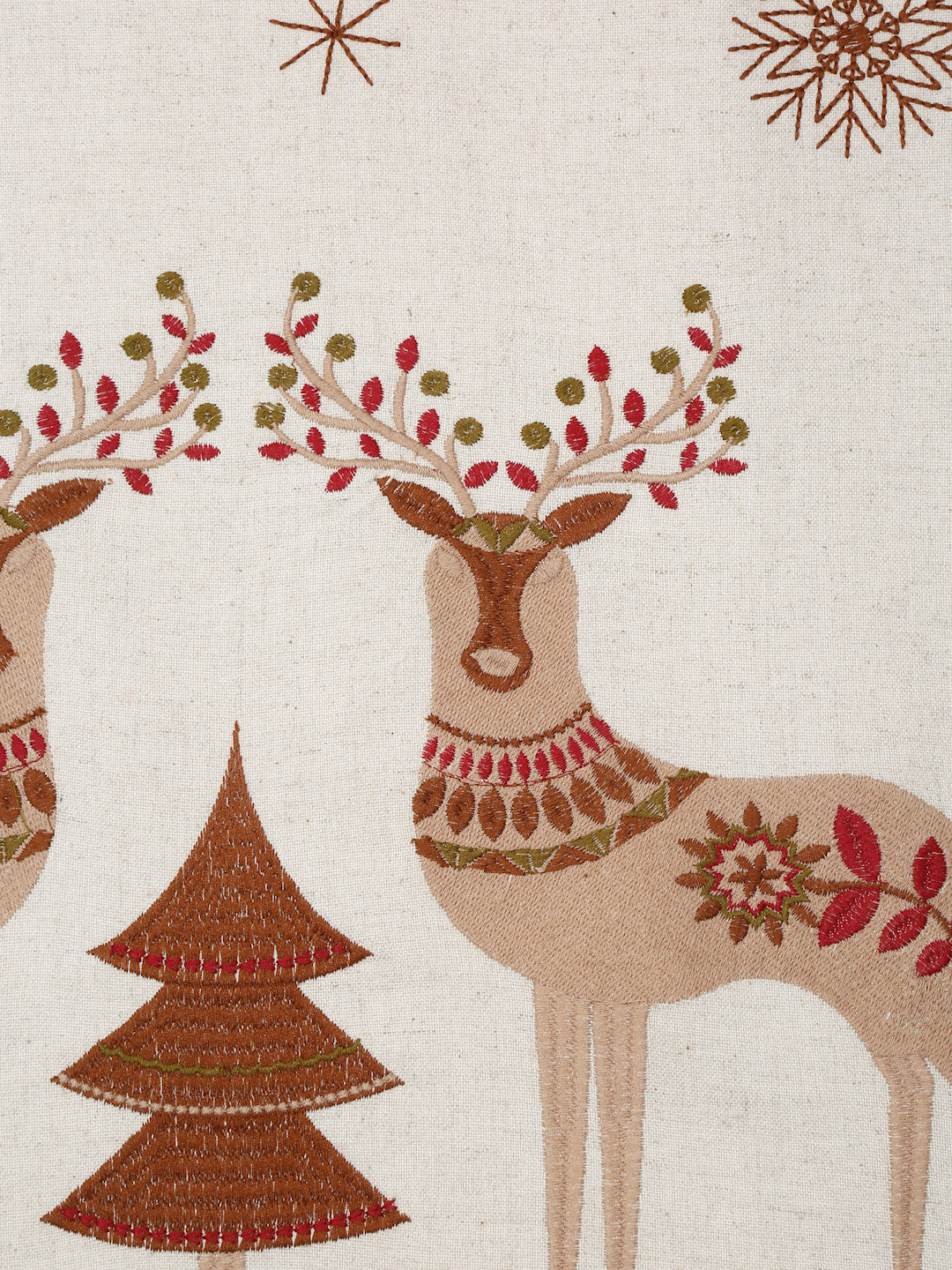 Embroidered Reindeer Linen Flax Table Runner