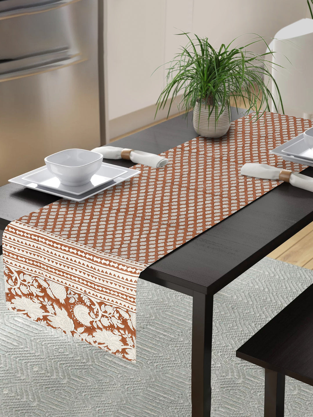 Amber Hand Block Print Linen Table Runner