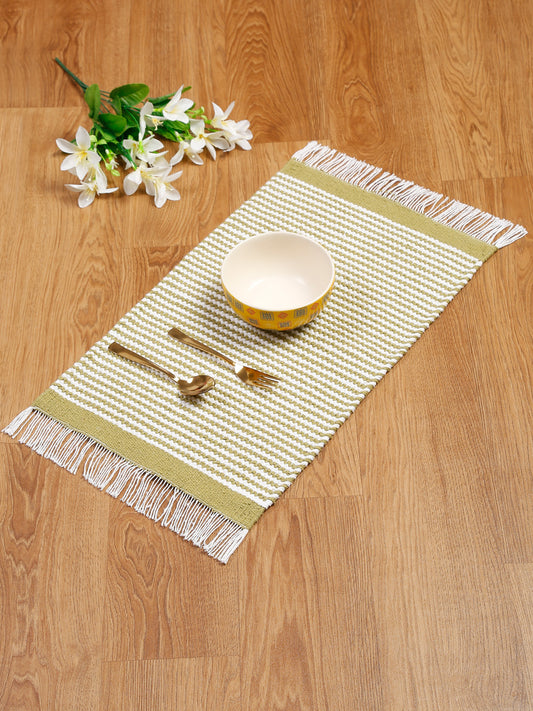 Olive Green Woven Stripe Table Placemats