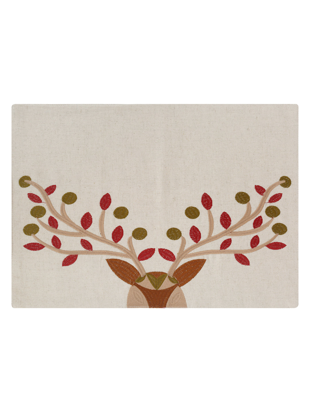 Embroidered Reindeer Linen Flax Table Placemats