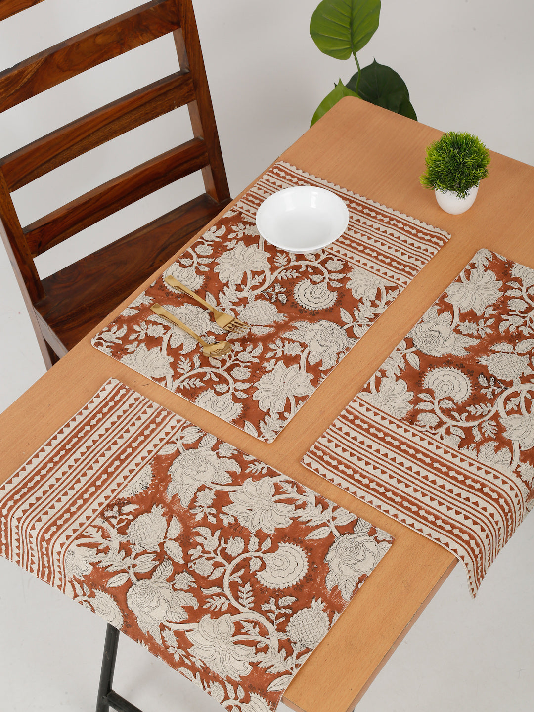 Amber Hand Block Printed Linen Table Placemats