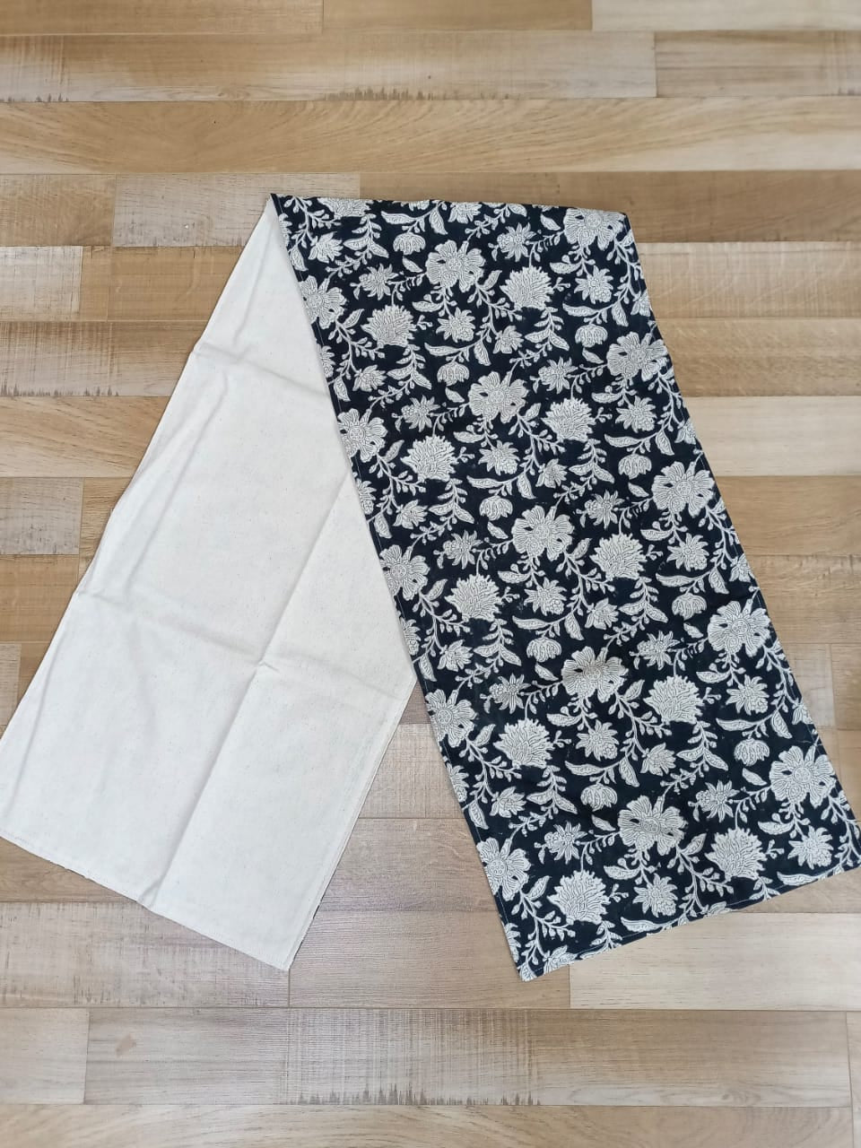 Floral Block Printed Linen Flax Table Runner