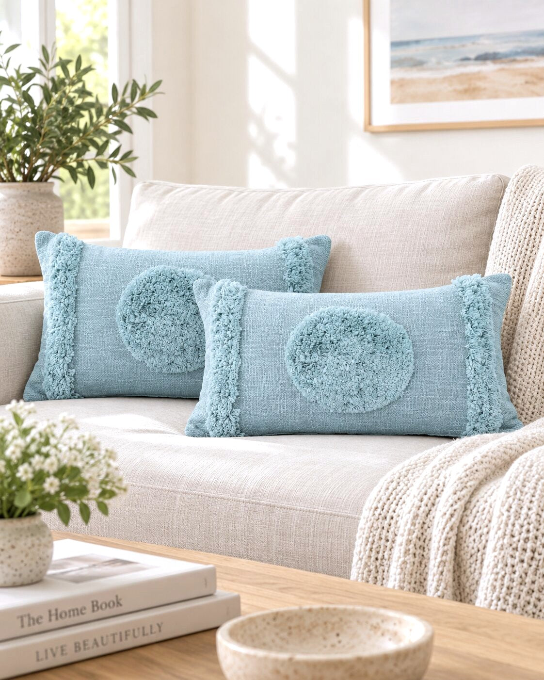 Blue Mist Tufted Cushion Cover – Set of 2