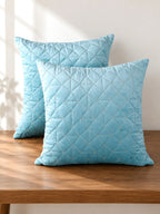 Aqua Diamond Quilted Velvet Cushion Cover – Set of 2