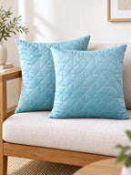 Aqua Diamond Quilted Velvet Cushion Cover – Set of 2