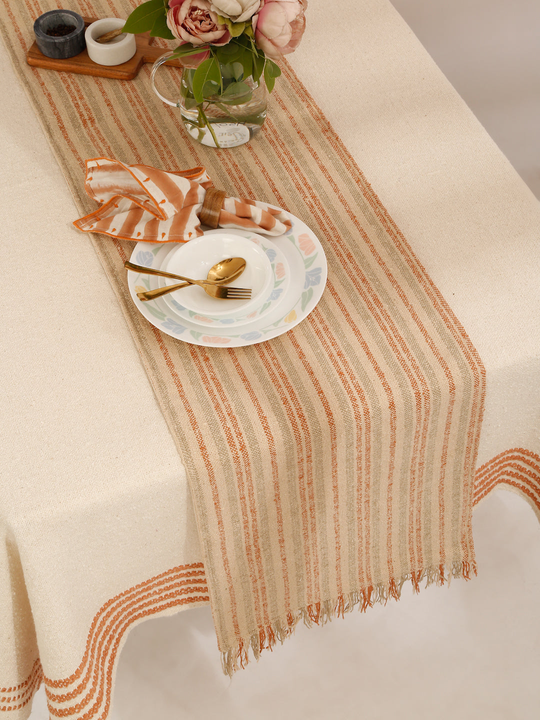 Cotton Boucle Striped Table Runner