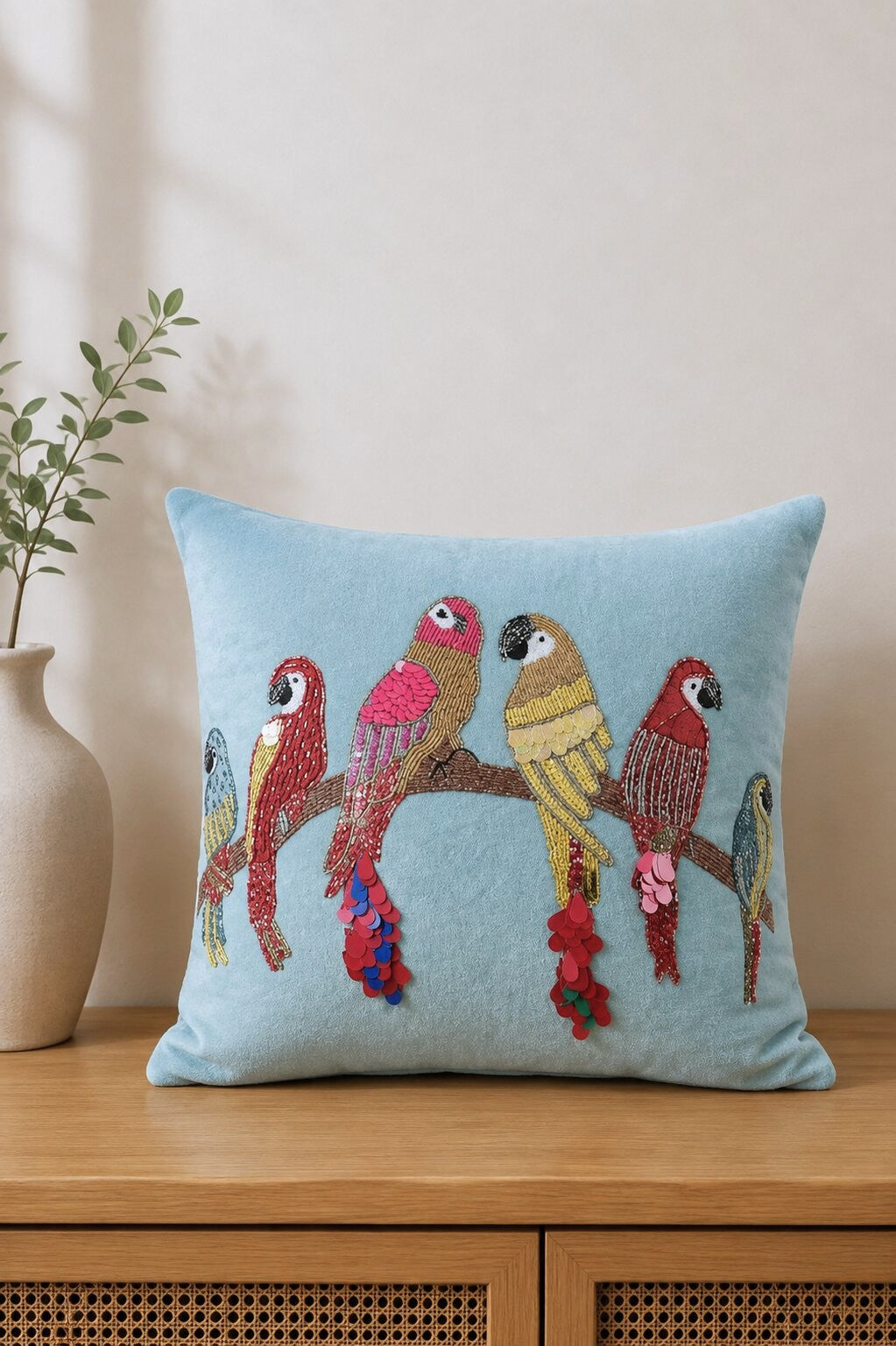 Turquoise Embellished Velvet Cushion Cover – Set of 2