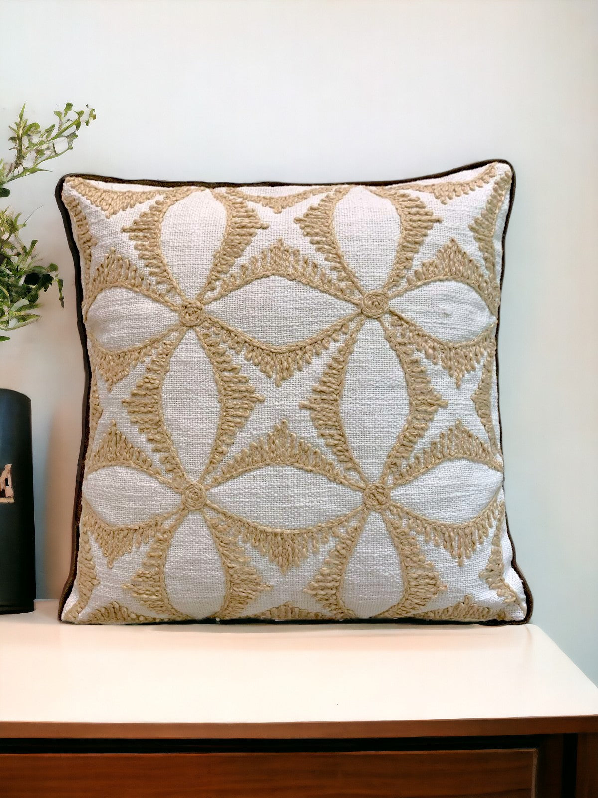 Beige Embroidered Cosmic Pillow Cover