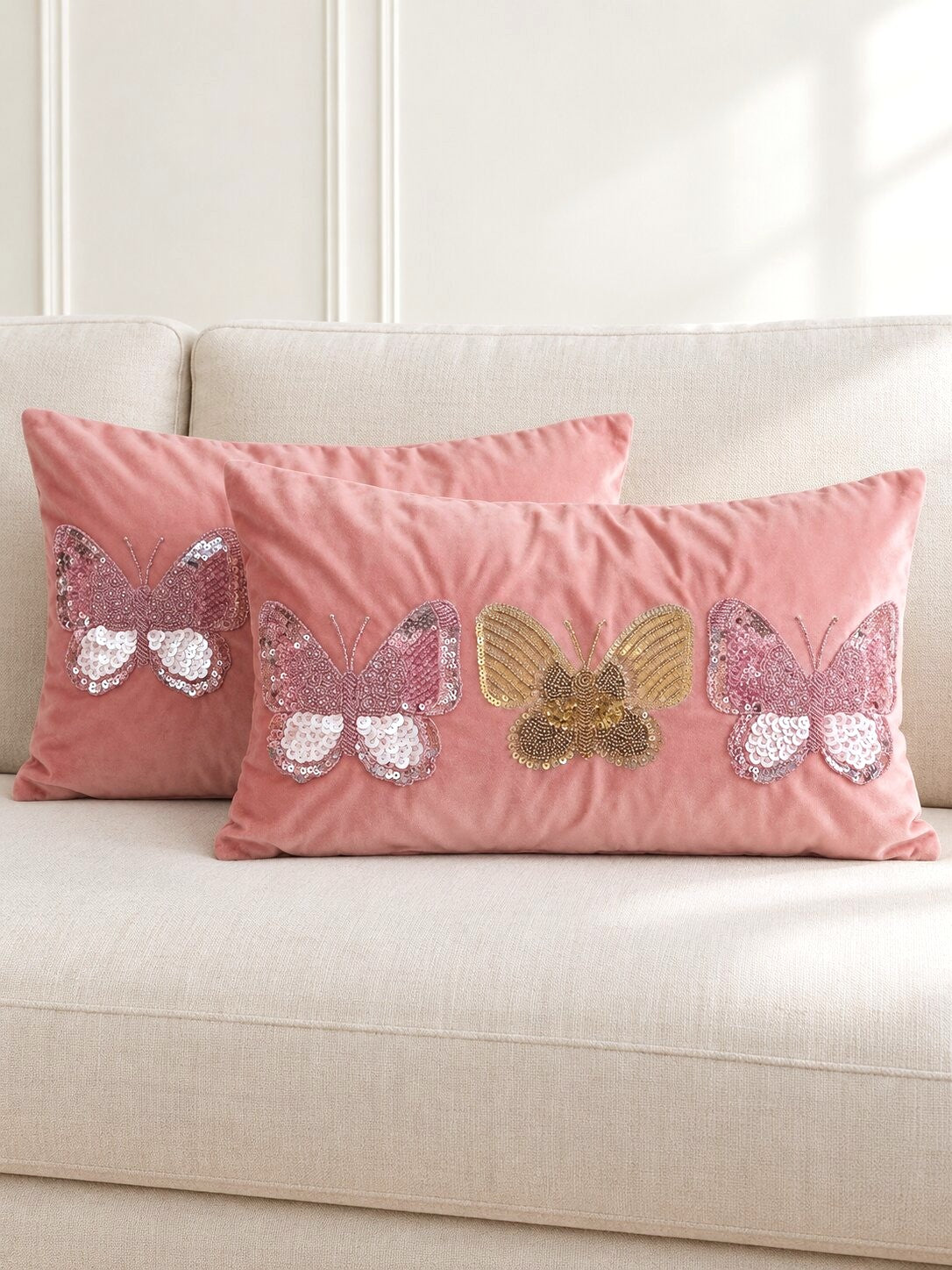 Pink Meadow Butterfly Pillow Cover Set of 2