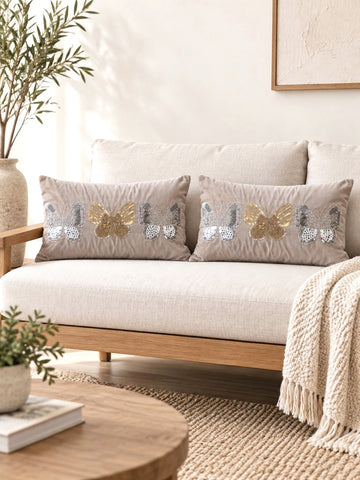 Taupe Butterfly Velvet Pillow Cover - Set of 2