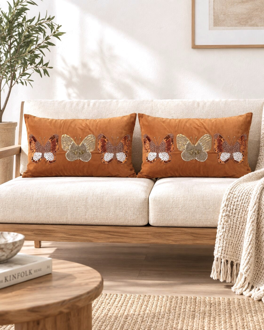 Rust Butterfly Velvet Pillow Cover Set of 2