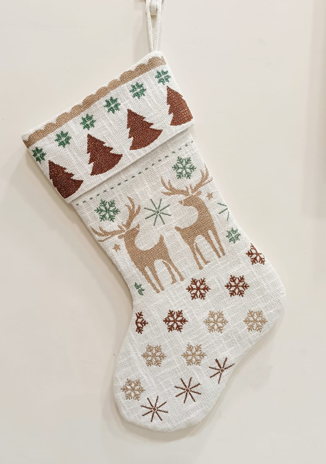 Reindeer pattern embroidered stocking