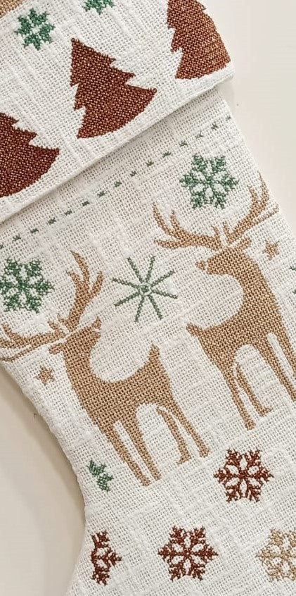 Reindeer pattern embroidered stocking