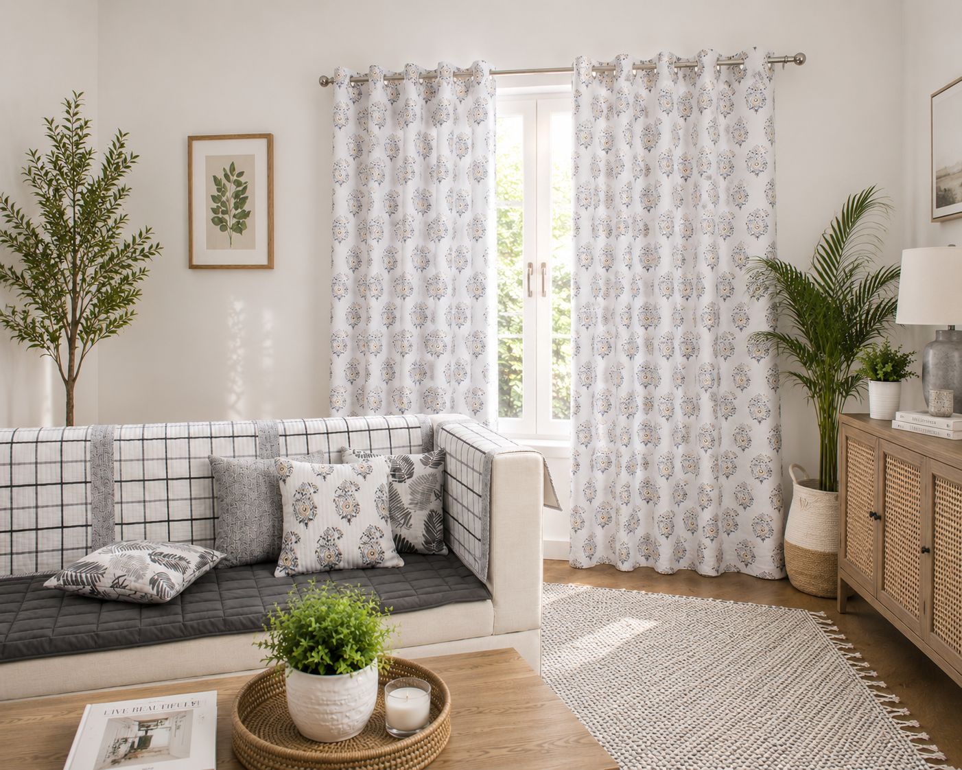 Noirva Floral Linen Blend Curtain