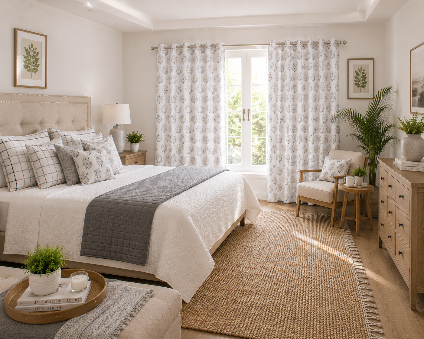 Noirva Floral Linen Blend Curtain