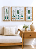 Hand Embroidered Botanical Wall Art Set of 3 – Aqua Garden