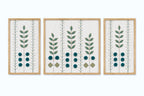 Hand Embroidered Botanical Wall Art Set of 3 – Emerald Grove
