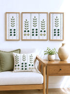 Hand Embroidered Botanical Wall Art Set of 3 – Emerald Grove
