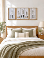 Hand Embroidered Botanical Wall Art Set of 3 – Woodland Olive