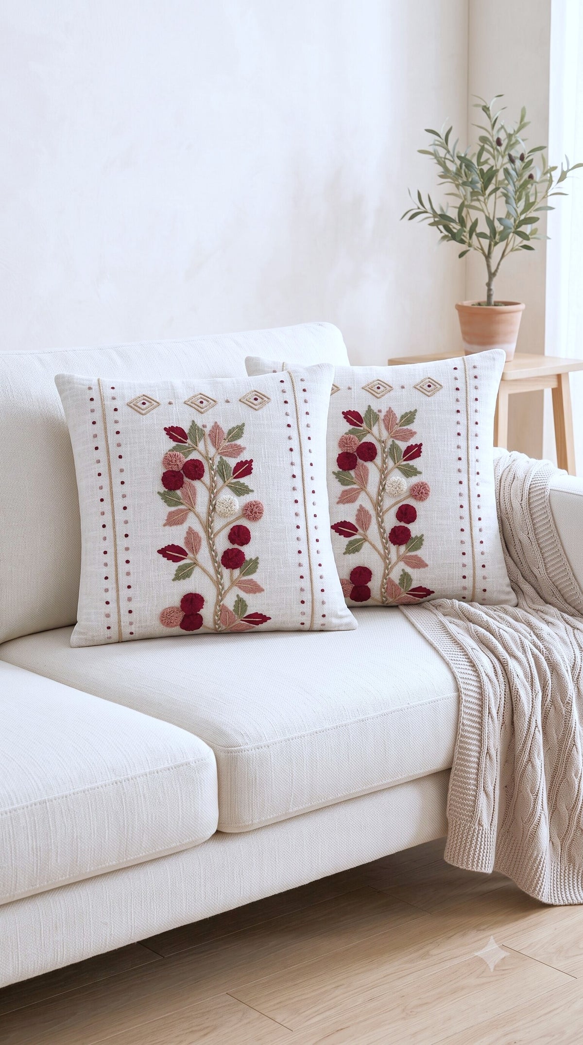 Roselle Garden Hand-Embroidered Cotton Cushion Cover – Set of 2