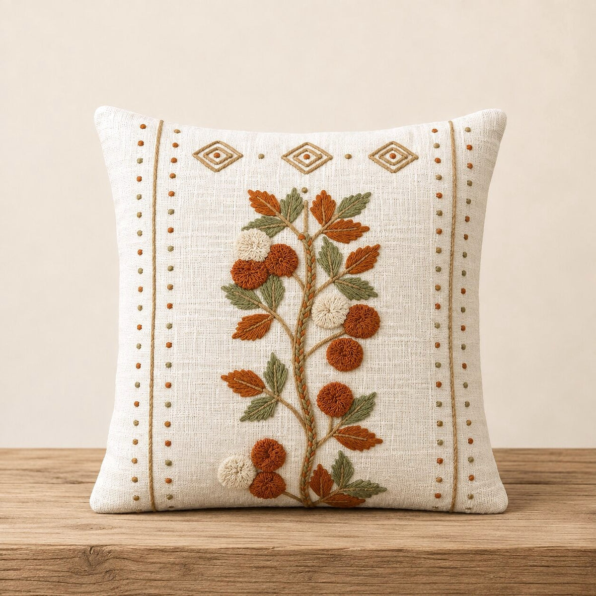 Autumn Grove Hand-Embroidered Cotton Cushion Cover – Set of 2