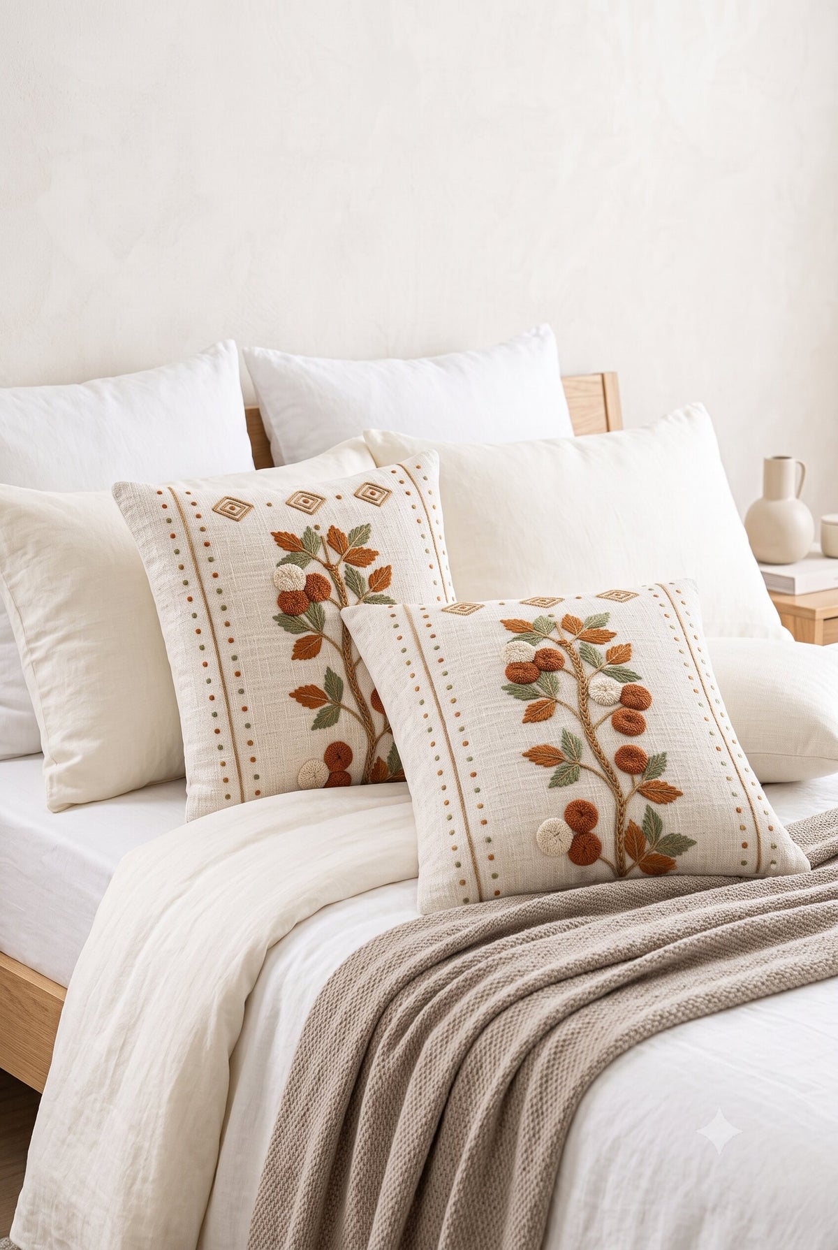 Autumn Grove Hand-Embroidered Cotton Cushion Cover – Set of 2