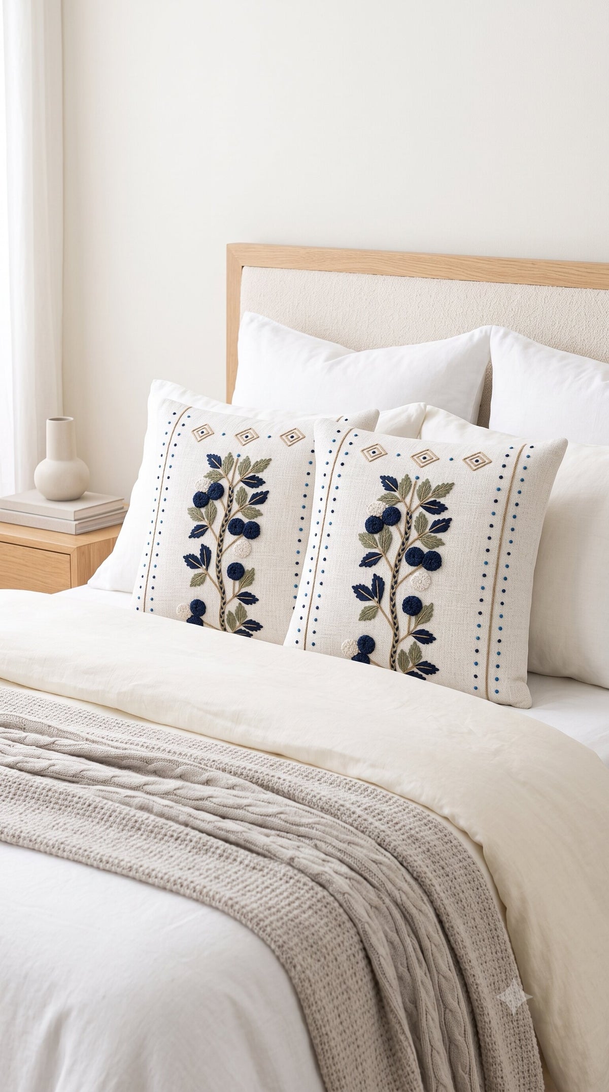 Indigo Grove Hand-Embroidered Cotton Cushion Cover – Set of 2