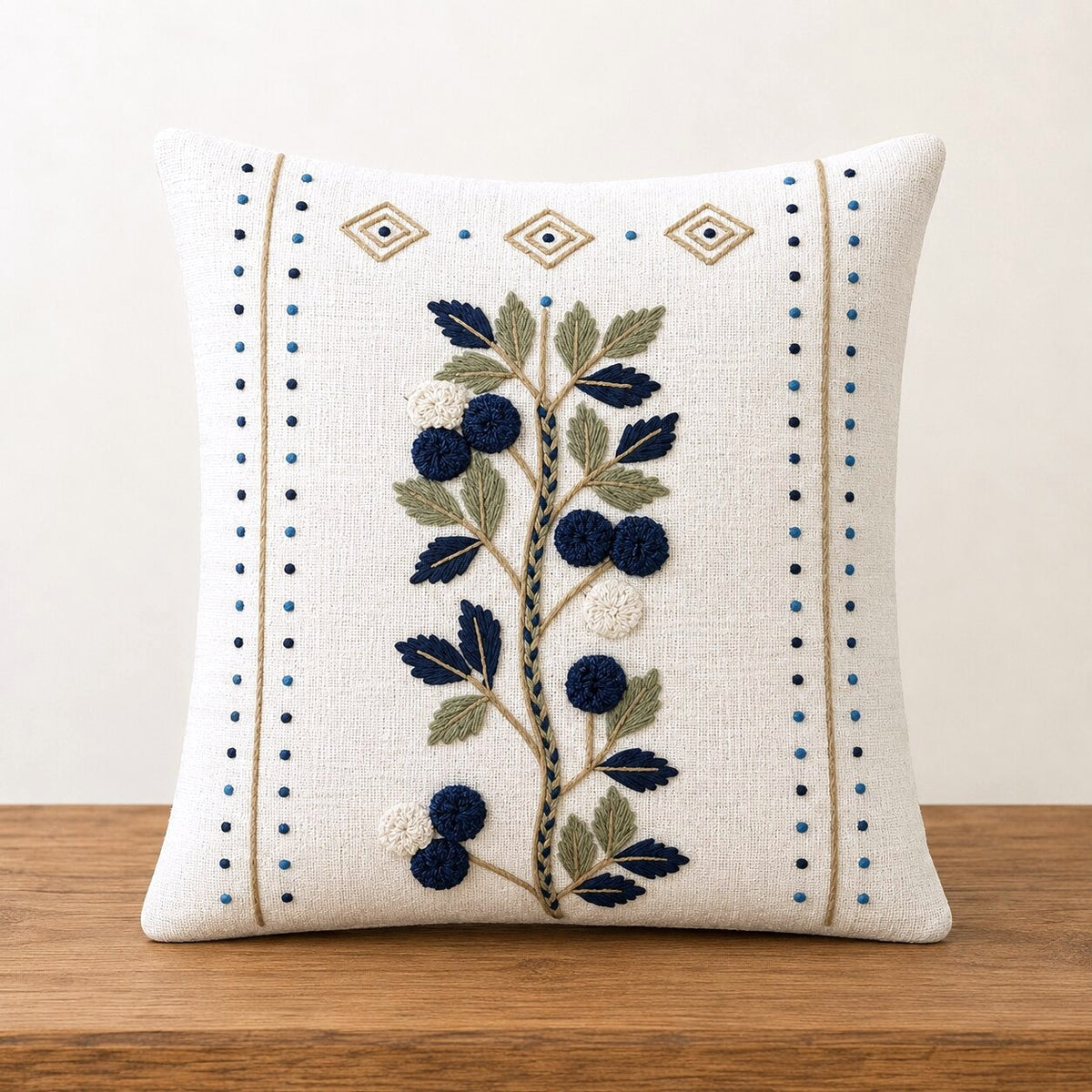 Indigo Grove Hand-Embroidered Cotton Cushion Cover – Set of 2