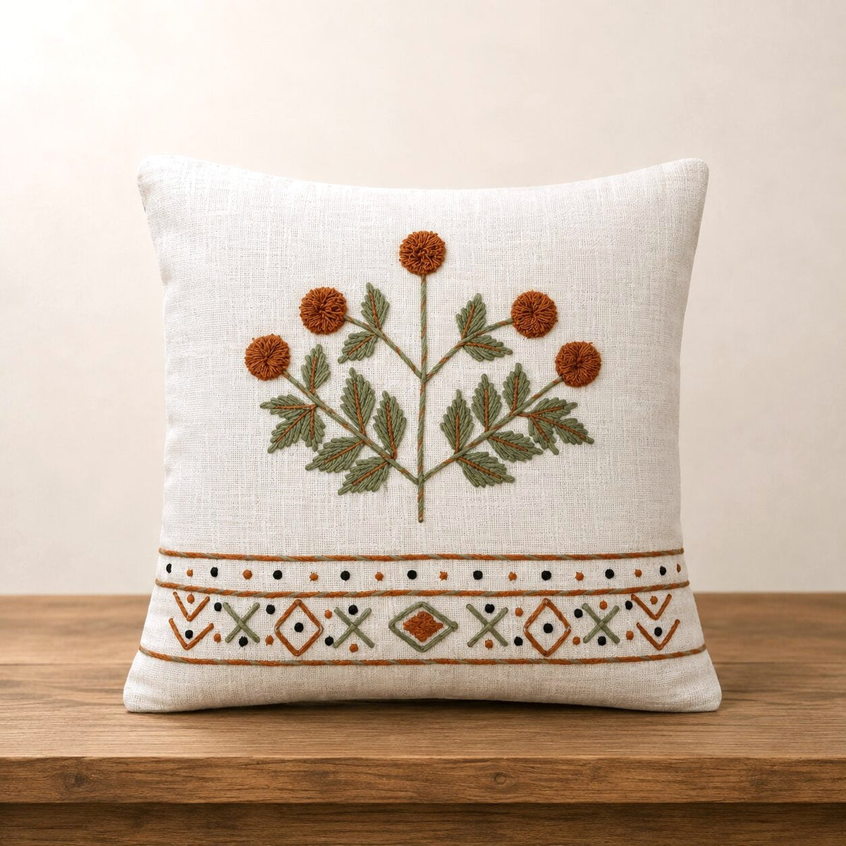 Terracotta Grove Hand-Embroidered Cotton Cushion Cover – Set of 2