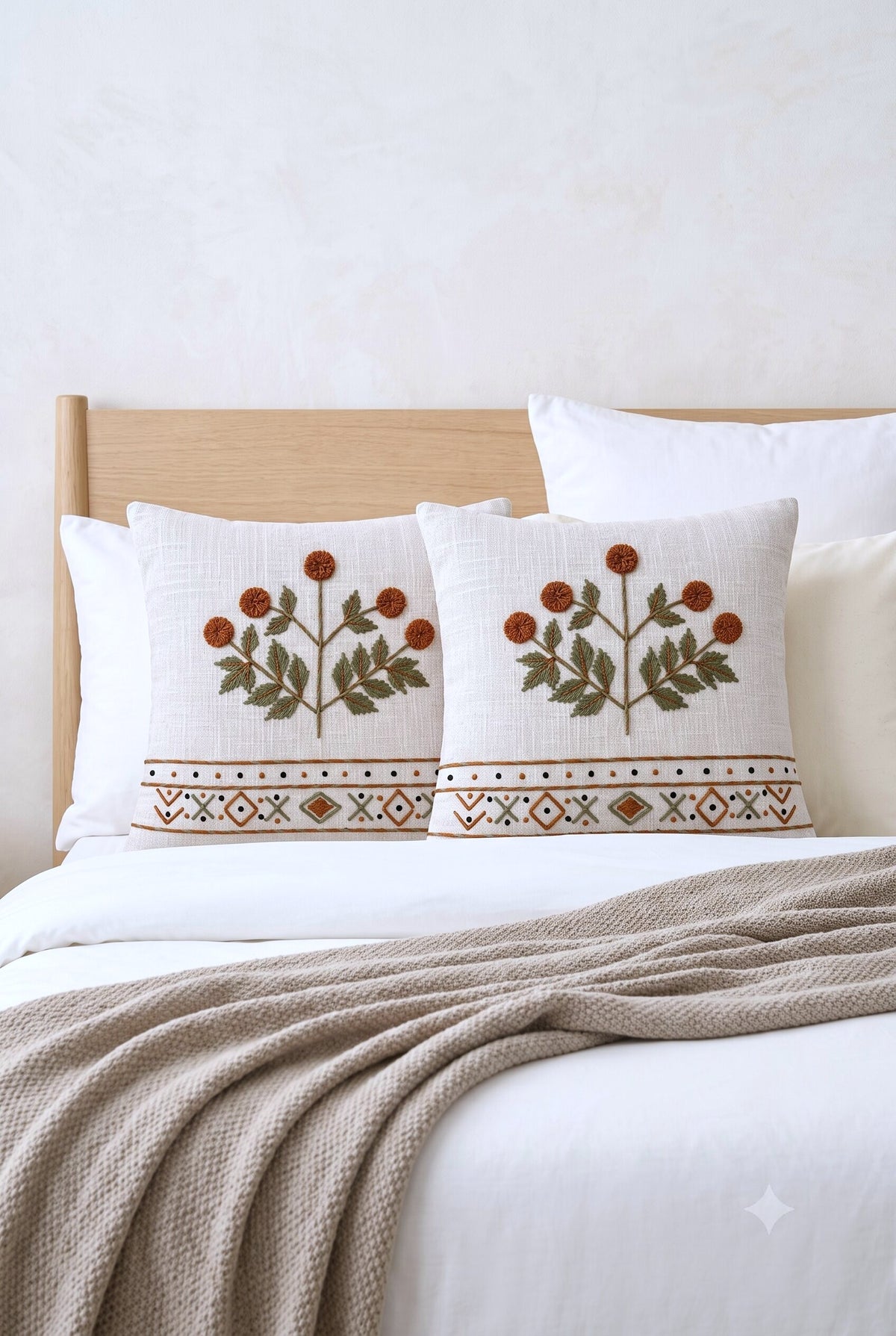 Terracotta Grove Hand-Embroidered Cotton Cushion Cover – Set of 2