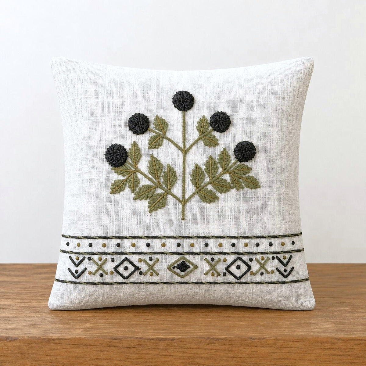 Grey Noir Hand-Embroidered Cotton Cushion Cover – Set of 2