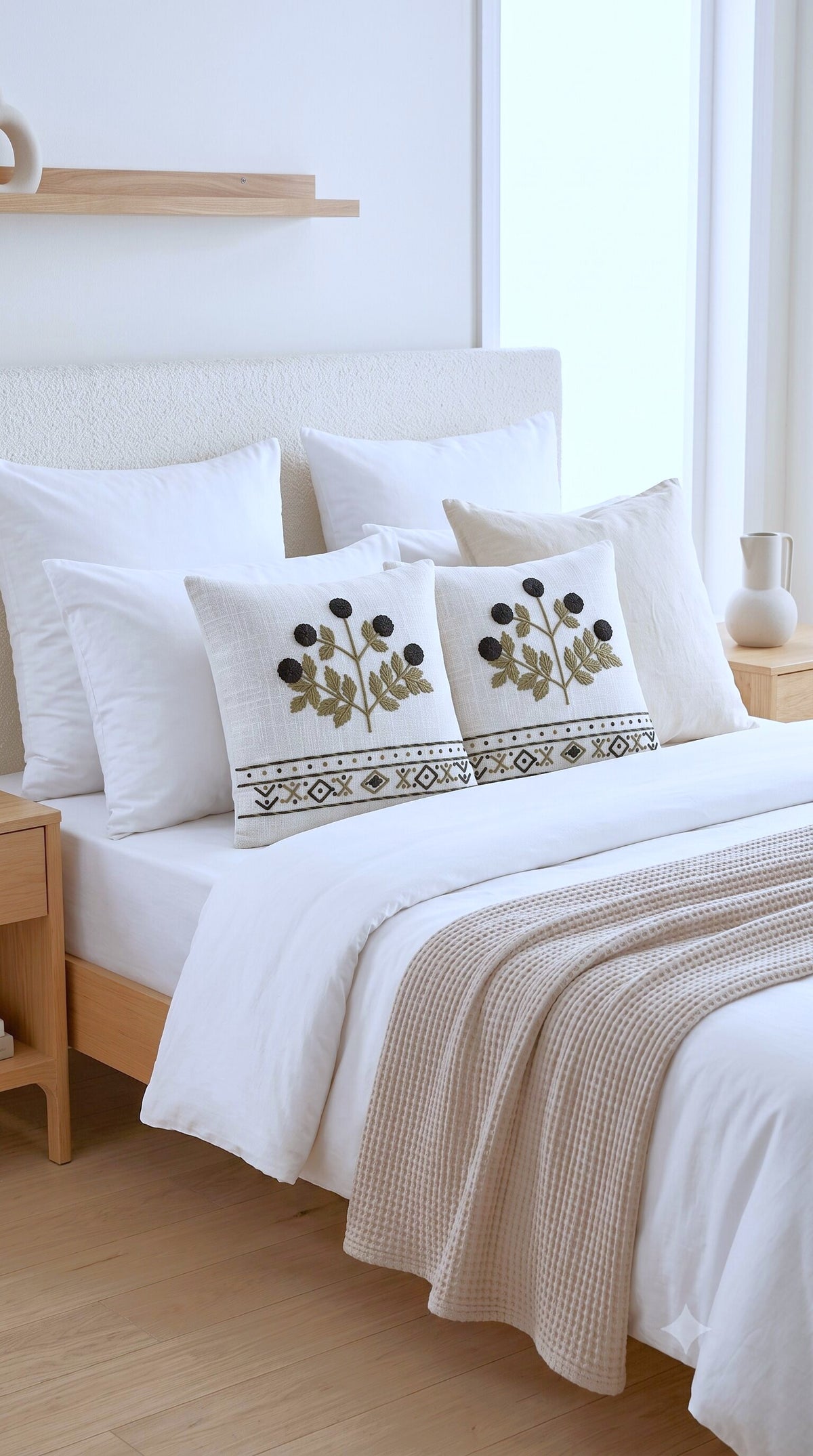 Grey Noir Hand-Embroidered Cotton Cushion Cover – Set of 2